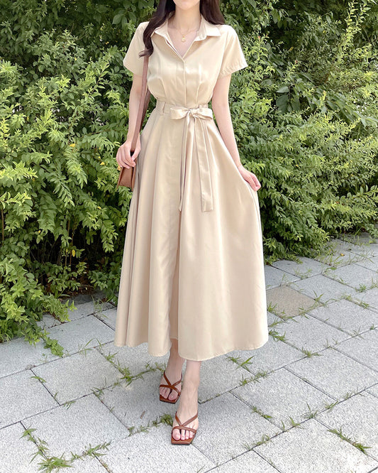 綁帶恤衫長裙