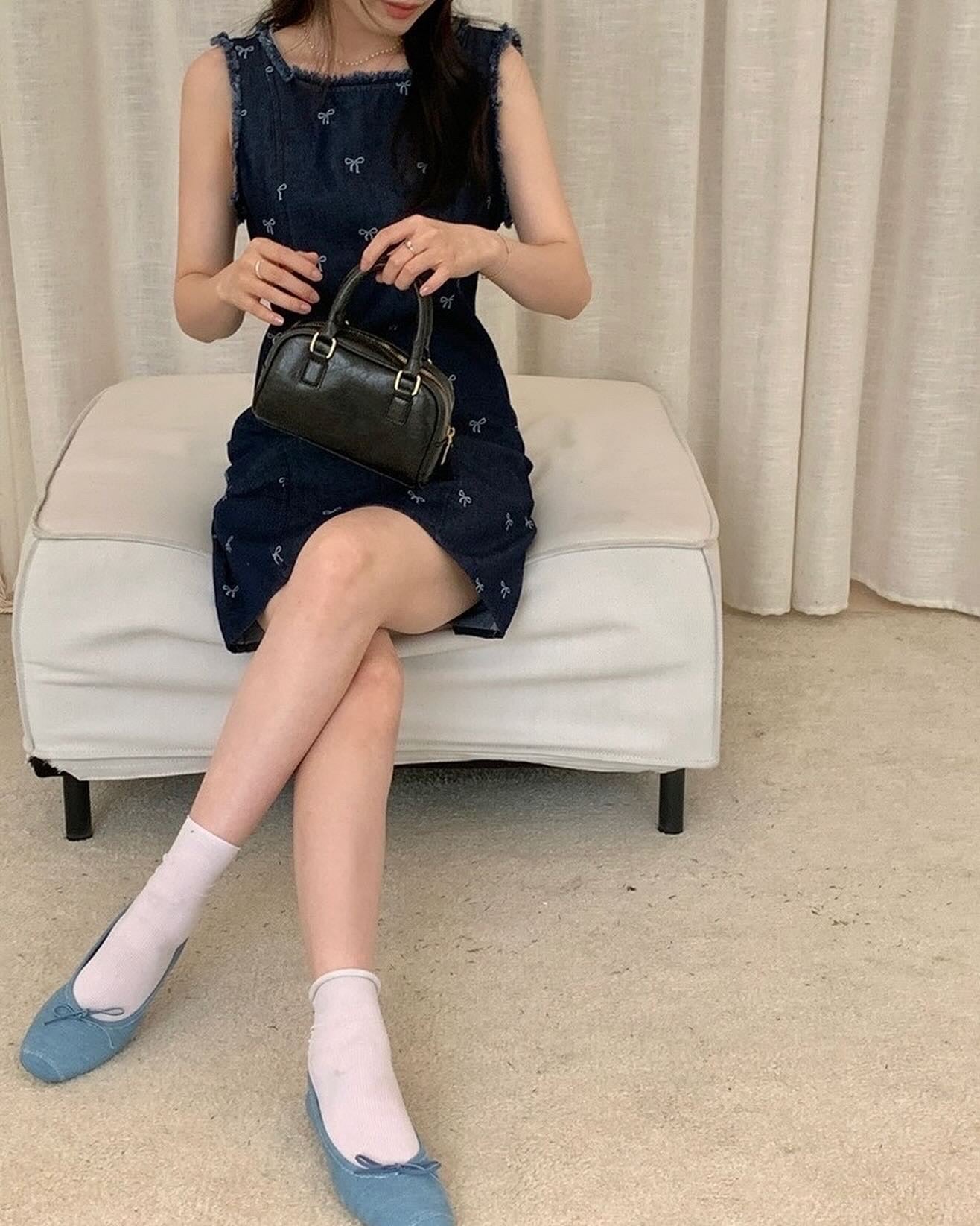 ベストリボン付きデニムワンピース