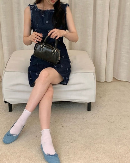 ベストリボン付きデニムワンピース