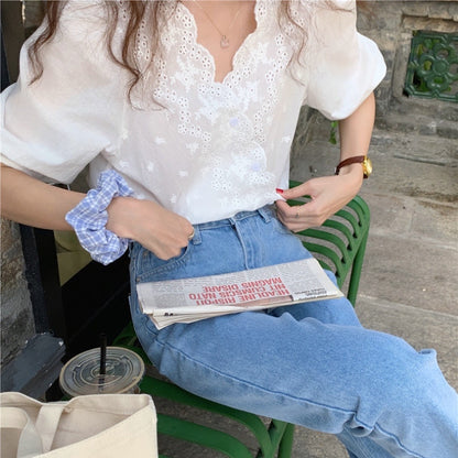 鏤空刺繡花邊恤衫