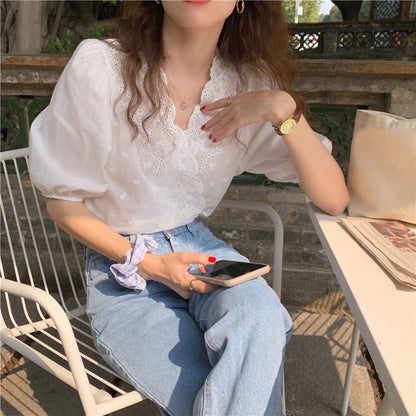 鏤空刺繡花邊恤衫