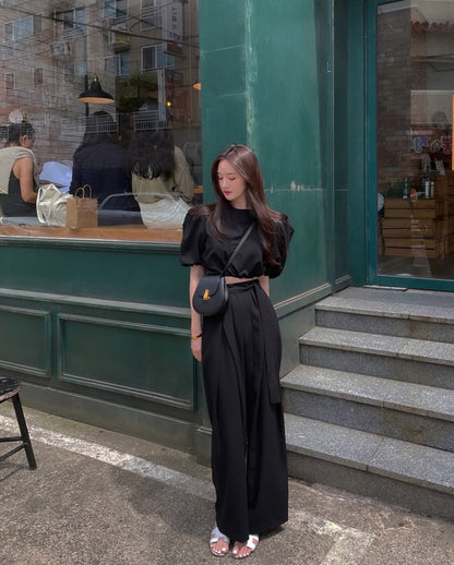 Pleated Tie Waist Trousers