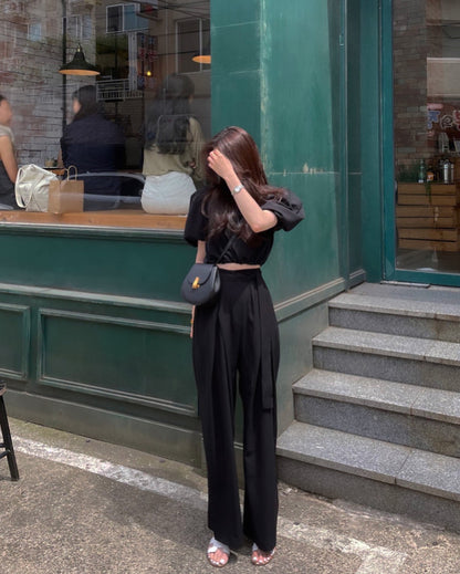 Pleated Tie Waist Trousers