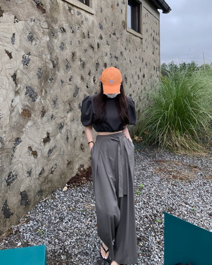 Pleated Tie Waist Trousers