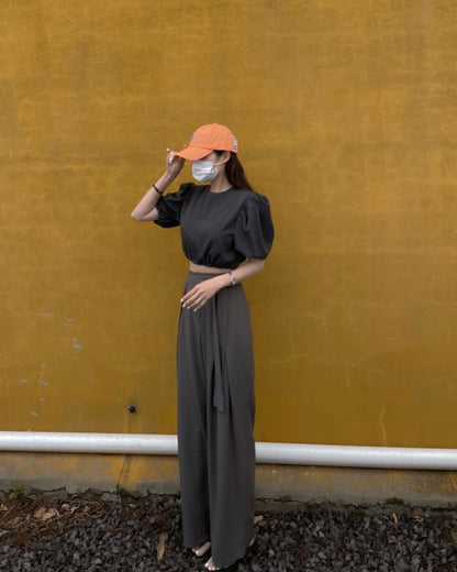 Pleated Tie Waist Trousers