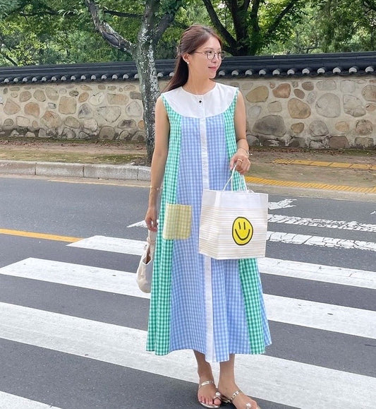 Color-block Plaid Vest Dress