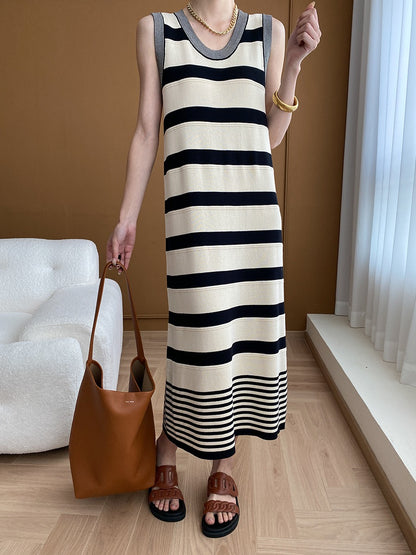 ストライプリブ付ノースリーブワンピース 