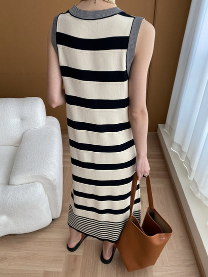 ストライプリブ付ノースリーブワンピース 