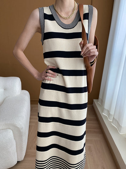 ストライプリブ付ノースリーブワンピース 