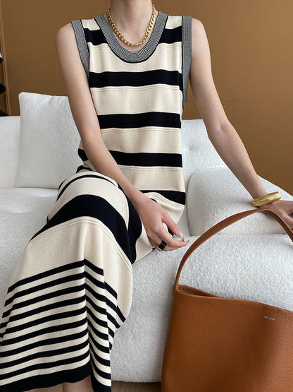 ストライプリブ付ノースリーブワンピース 