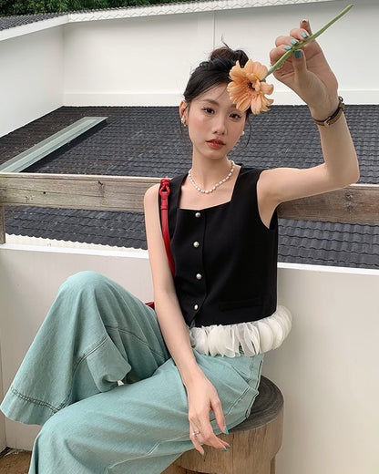 Square Neck Petal Edge Tank Top