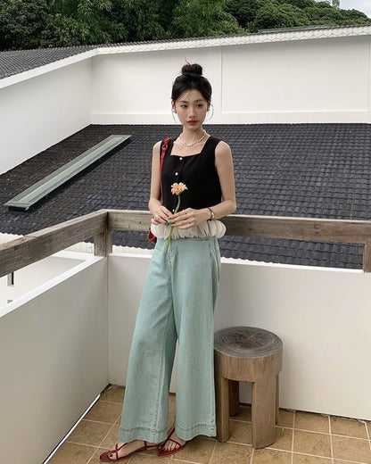 Square Neck Petal Edge Tank Top