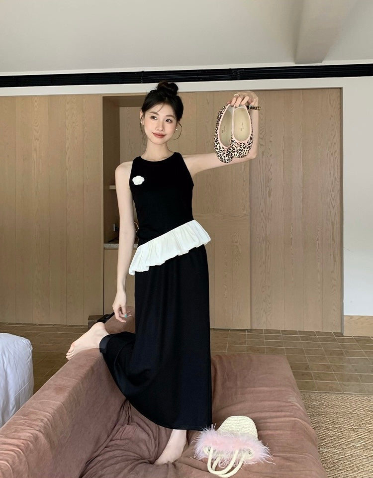 Asymmetrical Ruffled Hem Vest Dress