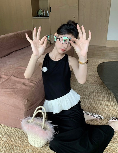 Asymmetrical Ruffled Hem Vest Dress