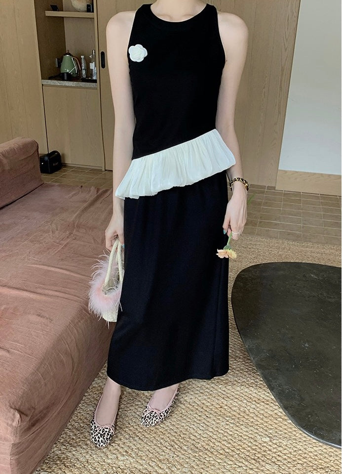 Asymmetrical Ruffled Hem Vest Dress