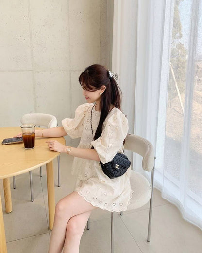 レース刺繍ショートパンツセット