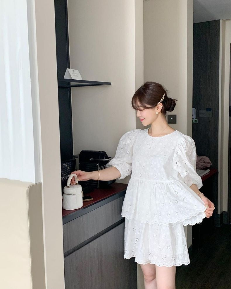 レース刺繍ショートパンツセット