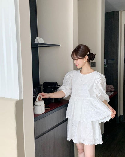 レース刺繍ショートパンツセット