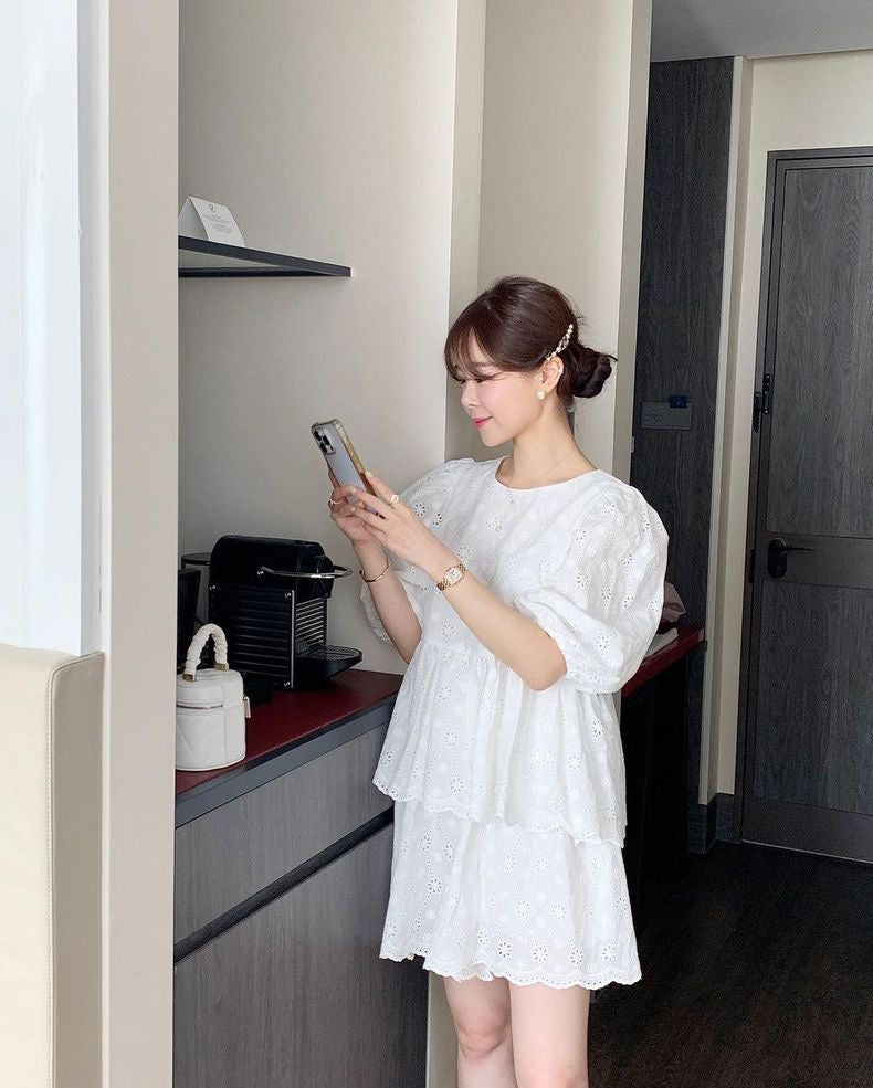 レース刺繍ショートパンツセット