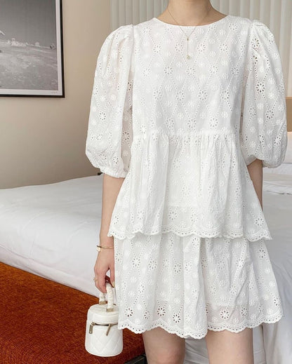 レース刺繍ショートパンツセット