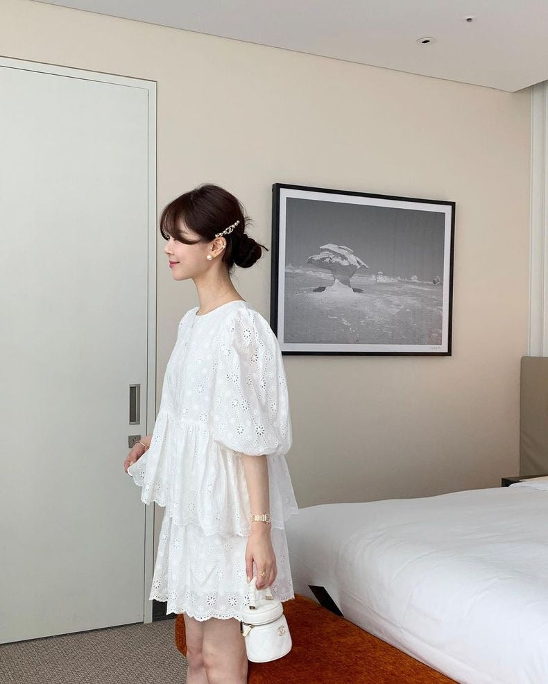 レース刺繍ショートパンツセット