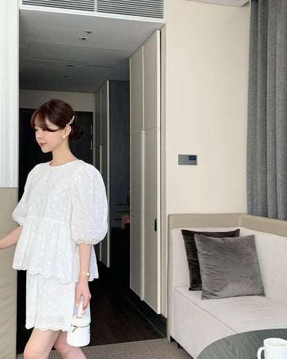 レース刺繍ショートパンツセット