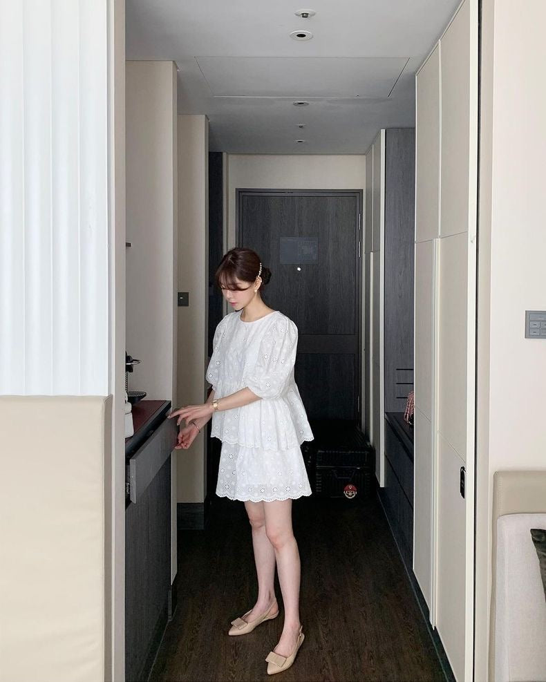 レース刺繍ショートパンツセット