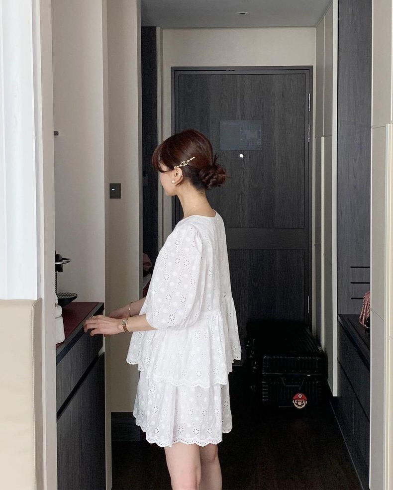 レース刺繍ショートパンツセット