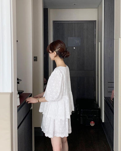 レース刺繍ショートパンツセット