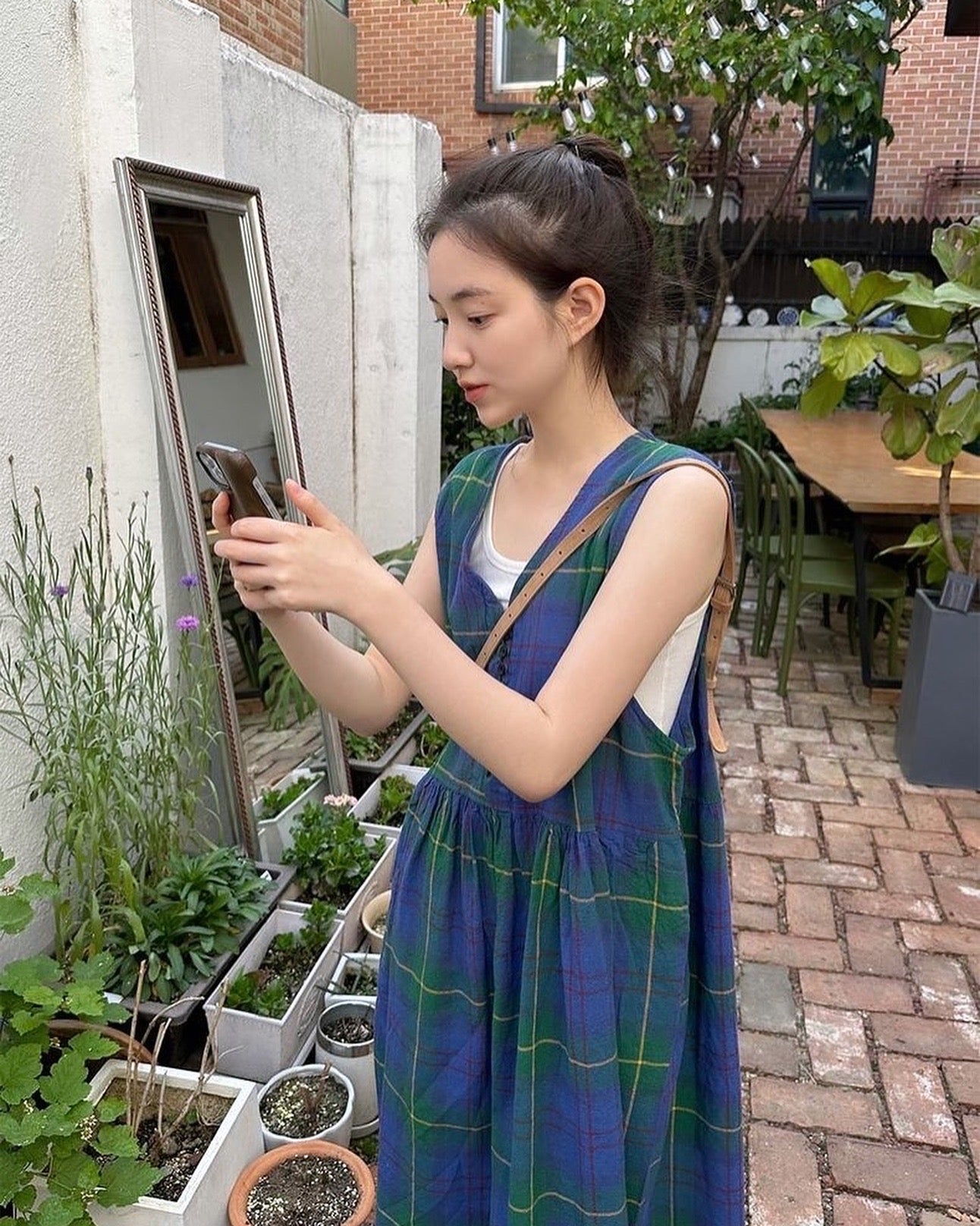 格仔背心連身裙