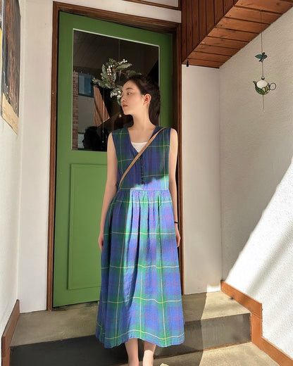 格仔背心連身裙