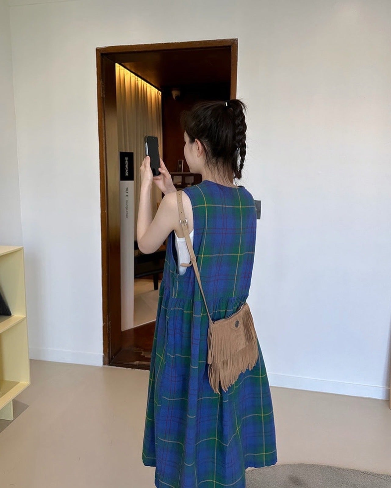 格仔背心連身裙