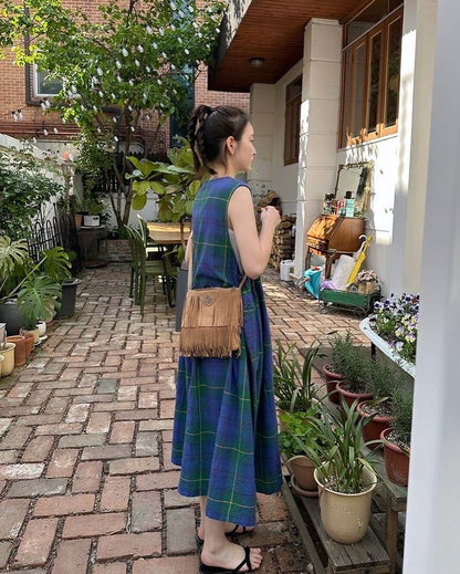 格仔背心連身裙