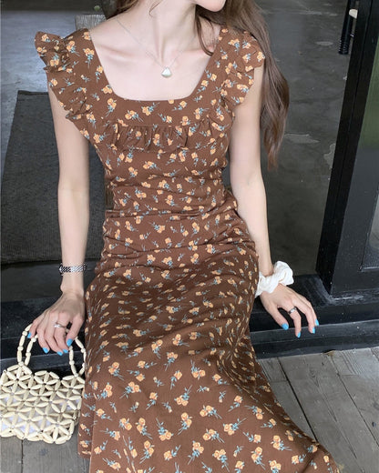 Flutter Sleeve Floral Print Dress