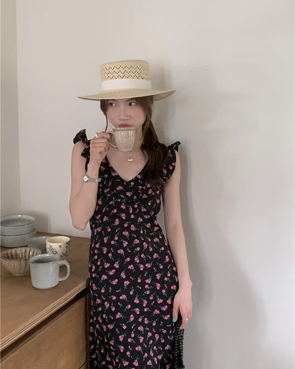 Flutter Sleeve Floral Print Dress