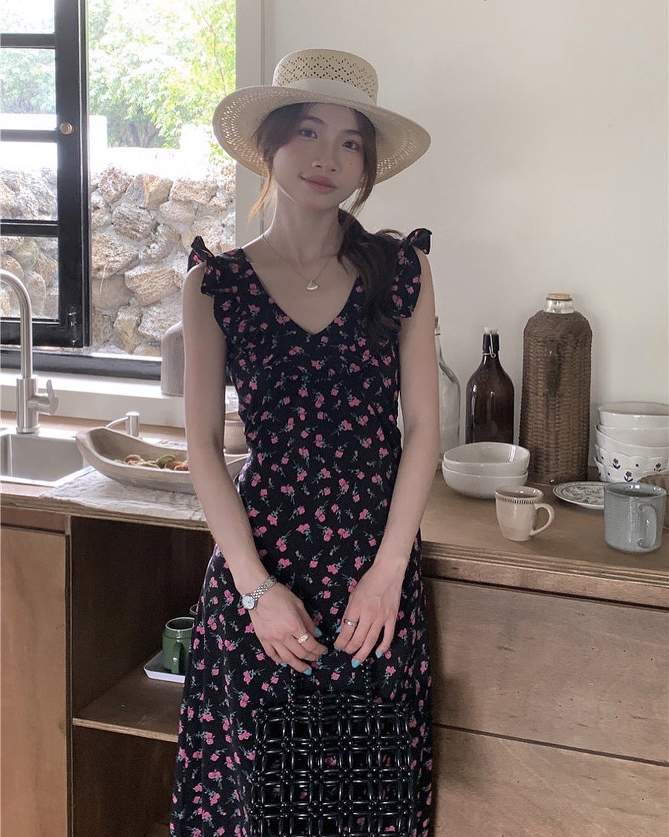 Flutter Sleeve Floral Print Dress