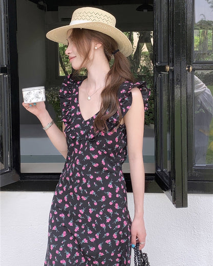 Flutter Sleeve Floral Print Dress