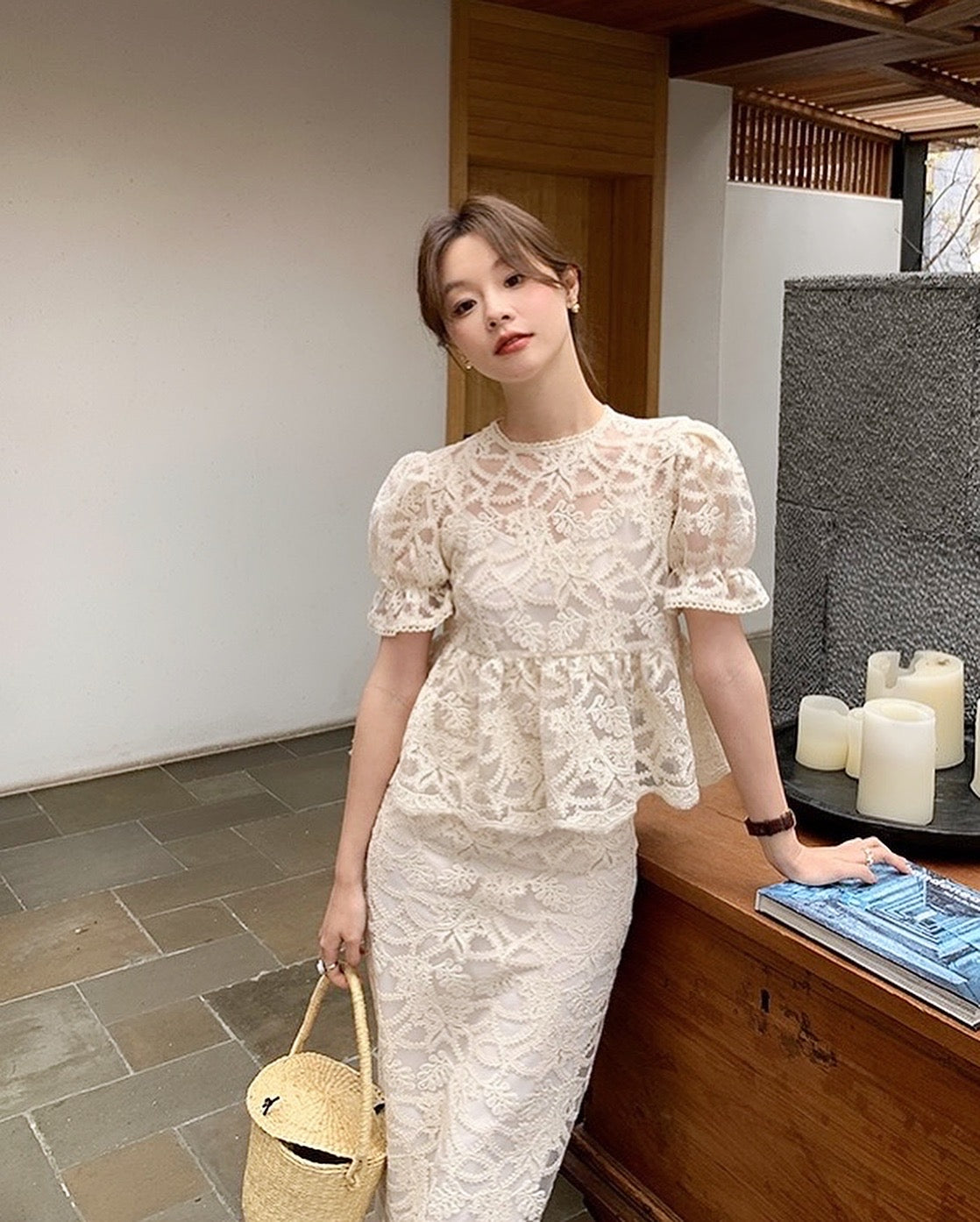 Cut-out Crochet Embroidered Set