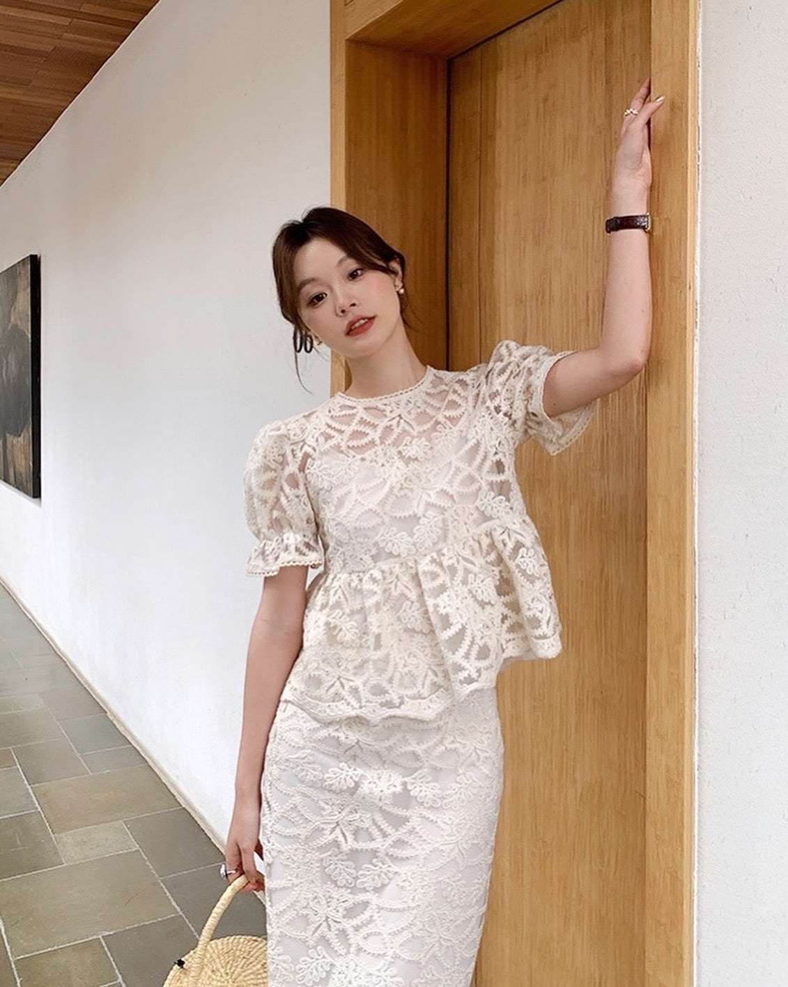 Cut-out Crochet Embroidered Set