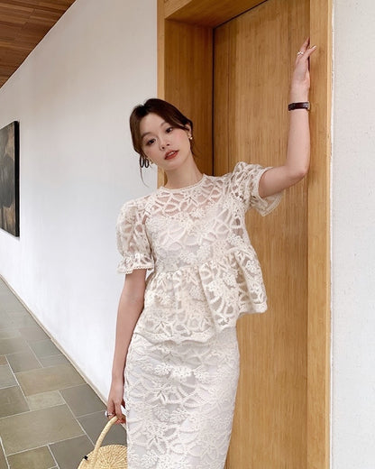 Cut-out Crochet Embroidered Set