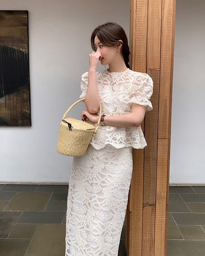 Cut-out Crochet Embroidered Set