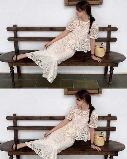 Cut-out Crochet Embroidered Set