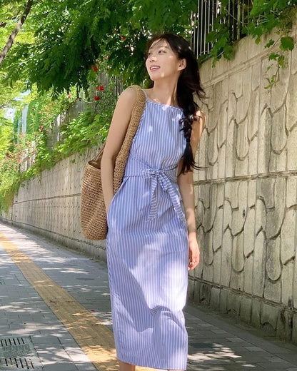 Square Neck Striped Spaghetti Strap Dress