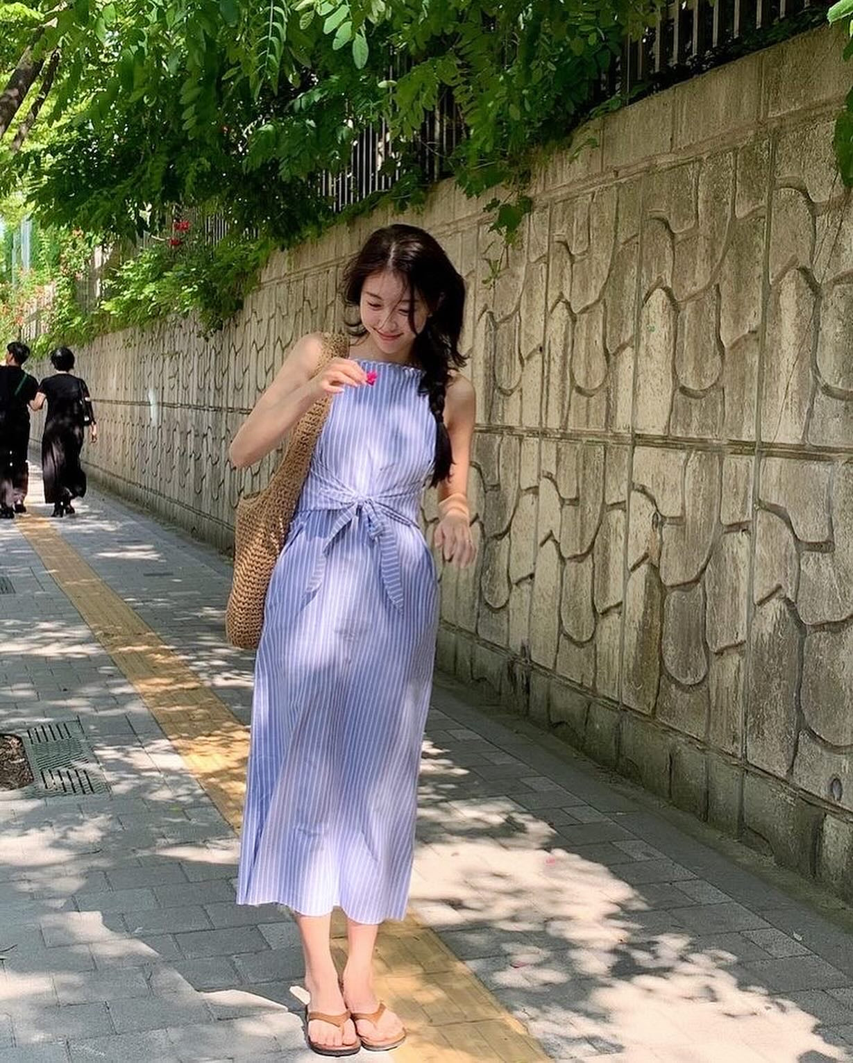 Square Neck Striped Spaghetti Strap Dress