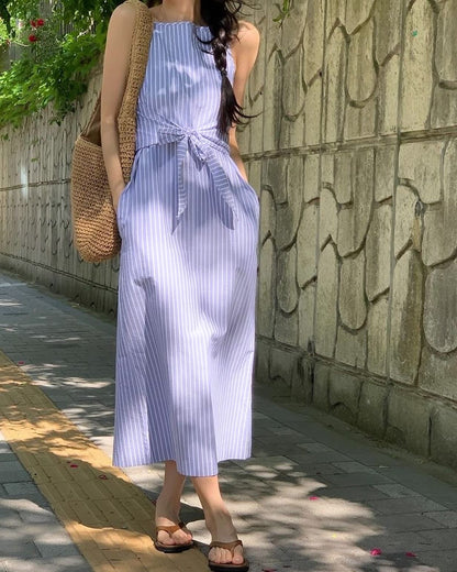 Square Neck Striped Spaghetti Strap Dress