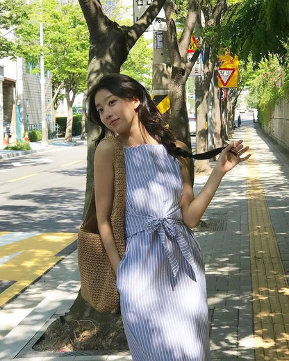 Square Neck Striped Spaghetti Strap Dress