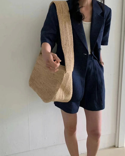 リネンのスーツショートパンツセットアップ