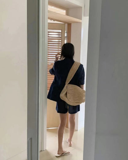 リネンのスーツショートパンツセットアップ