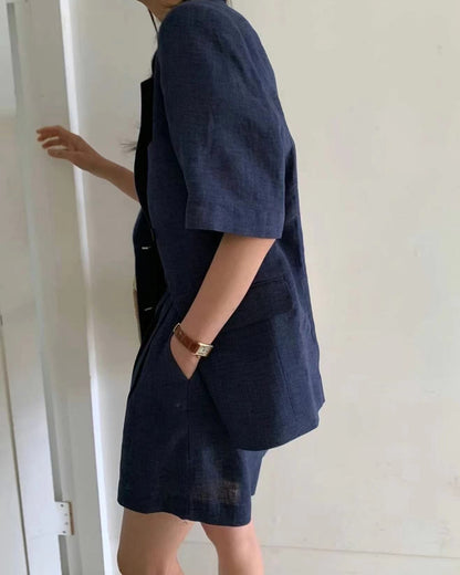 リネンのスーツショートパンツセットアップ