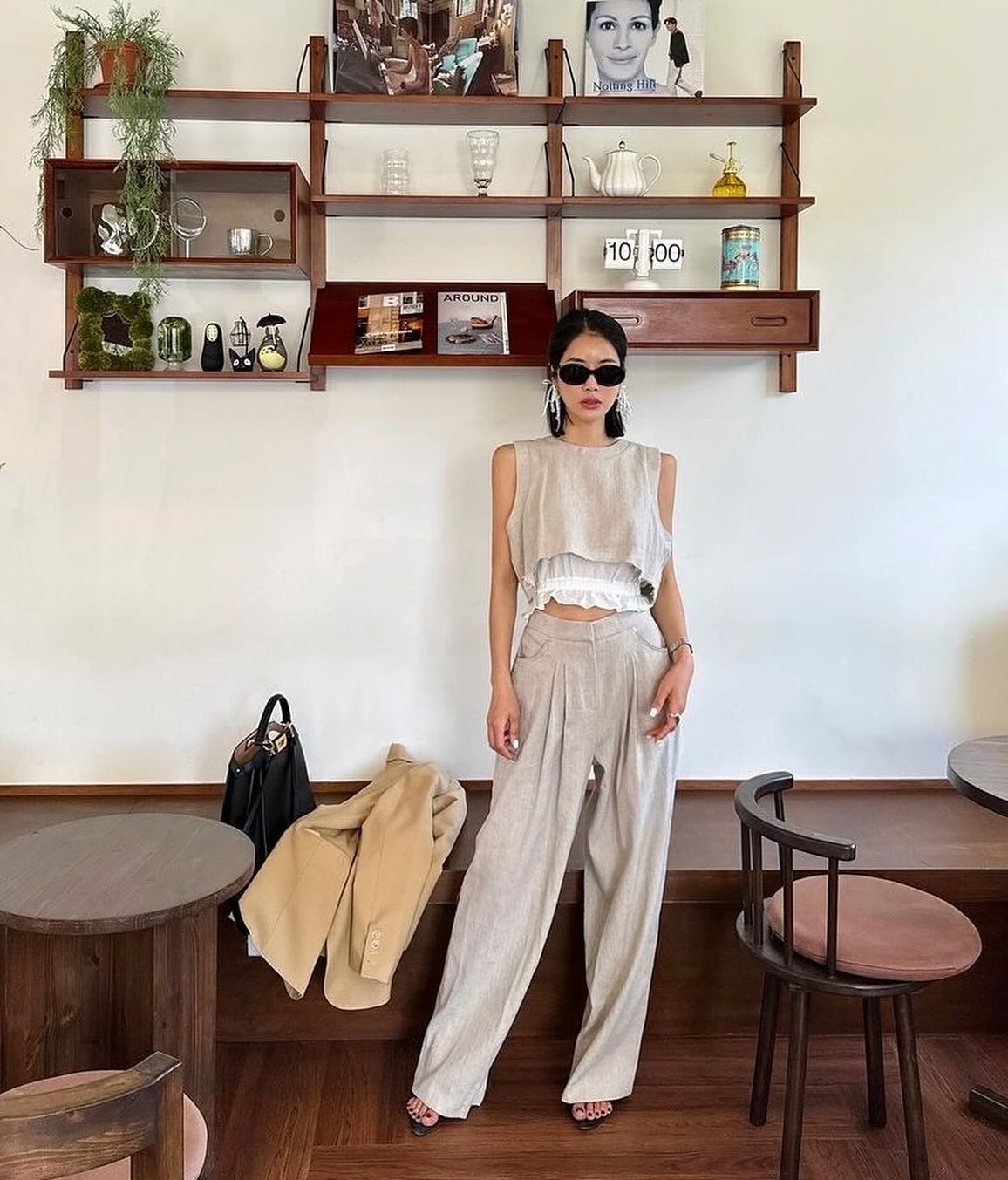 復古花邊背心+長闊腿褲set